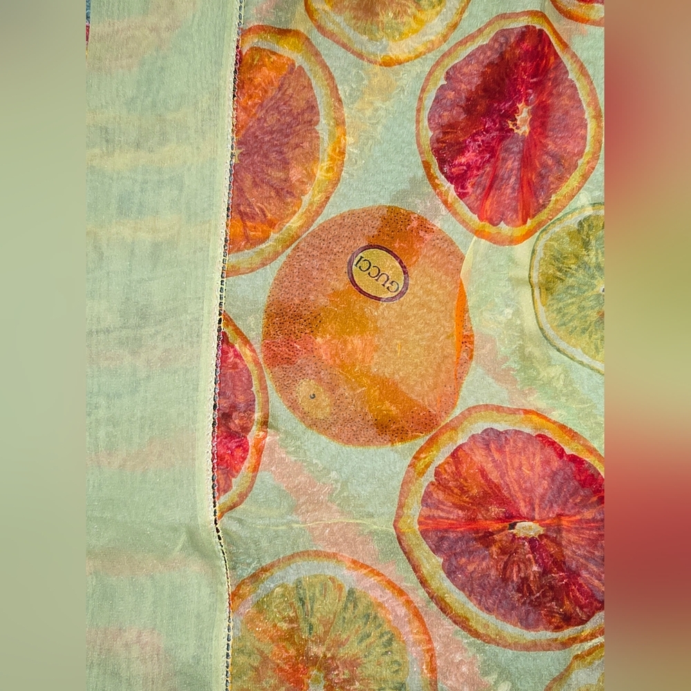 EUC Authentic Gucci Citrus Print Long 100% Silk Scarf 64"x26"‎ - Picture 6 of 9